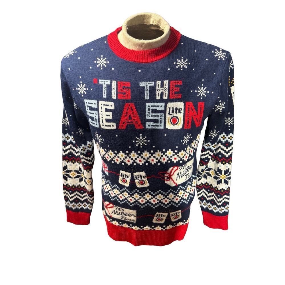 Miller Lite “’Tis the Season” Christmas Sweater Men’s Medium Ugly Holiday Knit